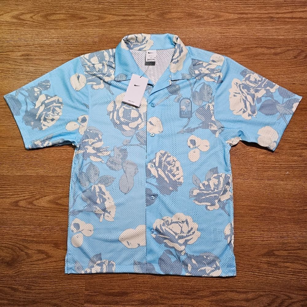 Nike Rose City Mesh Button-Up Shirt Dri-Fit Floral Men's Small S Blue FJ1650-499